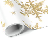 Papier Cadeau Gros Flèches De Neige En Or Sur Blanc (Coin rond)