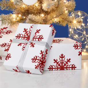 Papier Cadeau Gros flocon de neige rouge et blanc Noël moderne