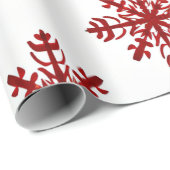 Papier Cadeau Gros flocon de neige rouge et blanc Noël moderne (Coin rond)