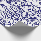 Papier Cadeau Gros Motif de lapin blanc bleu marine (Coin)