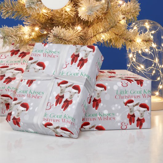 Papier Cadeau Gros Noël Voeux Petite Chèvre Baisers Argent (Vacances)