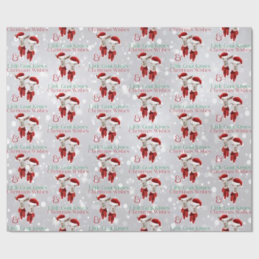 Papier Cadeau Gros Noël Voeux Petite Chèvre Baisers Argent (Plat)