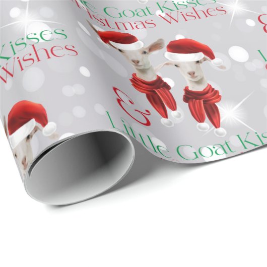 Papier Cadeau Gros Noël Voeux Petite Chèvre Baisers Argent (Coin rond)