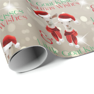 Papier Cadeau Gros Noël Voeux Petite Chèvre Baisers Or