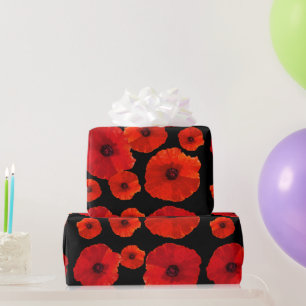 Papier Cadeau Gros pavots rouges sur le noir