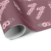 Papier Cadeau Grosse 11e Fleurs roses Fleurs Vertes Foliage Anni (Coin rond)