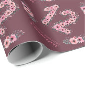 Papier Cadeau Grosse 12ème Fille Fleurs Roses Volage Vert Annive (Coin rond)