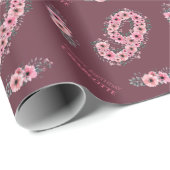 Papier Cadeau Grosse 9e Fleurs Roses Fleurs Vert Foliage Anniver (Coin rond)