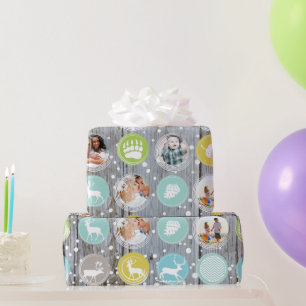 Papier Cadeau Grotte rustique Bois Photos de famille de Noël