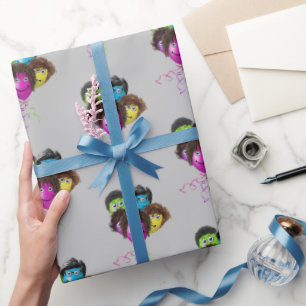 Papier Cadeau Groupe de ballons de personnes drôles sur gris