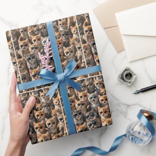 Papier Cadeau Groupe de Chats avec Lunettes de soleil (Cadeaux)