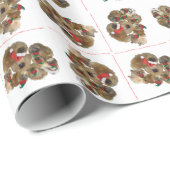 Papier Cadeau Groupe de Pékinois Noël (Coin rond)