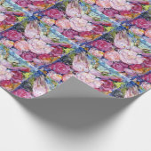 Papier Cadeau Groupes de fleurs roses et d'oiseau rose (Coin)