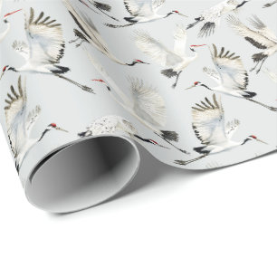 Papier Cadeau grue blanche grand oiseau salon chinoiserie