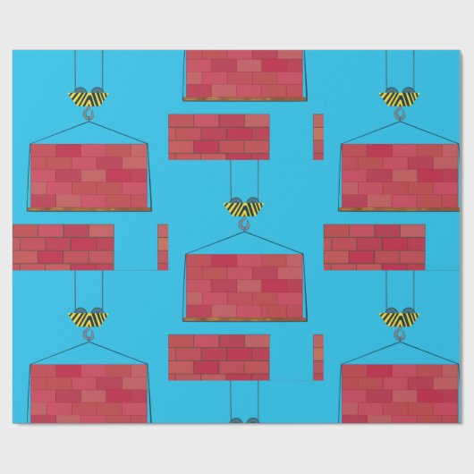 Papier Cadeau Grue de construction Levant mur de brique (Plat)