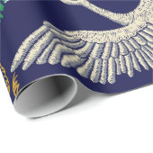 Papier Cadeau Grues japonaises, vagues et fleurs. Broderie (Coin rond)