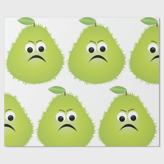 Papier Cadeau Grumpy Fuzzy Pear Visage Fruit drôle Caractère (Plat)