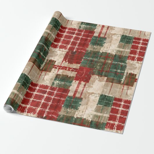Papier Cadeau Grunge de Noël Plaid (Déroulé)