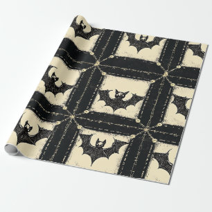 Papier Cadeau Grunge Denim Halloween Patchwork avec chauves-sour