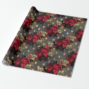 Papier Cadeau Grunge gothique d'or Motif floral de Noël