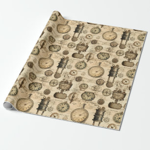 Papier Cadeau Grunge Rustic Steampunk Horloge (14)