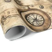 Papier Cadeau Grunge Rustic Steampunk Horloge (9) (Coin rond)