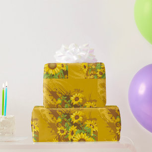 Papier Cadeau Grunge Tournesol Art Bold Rustique Jaune Floral