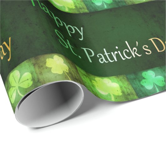 Papier Cadeau Grungy St. Patrick's Day Shamrock Enveloppement pa (Coin rond)
