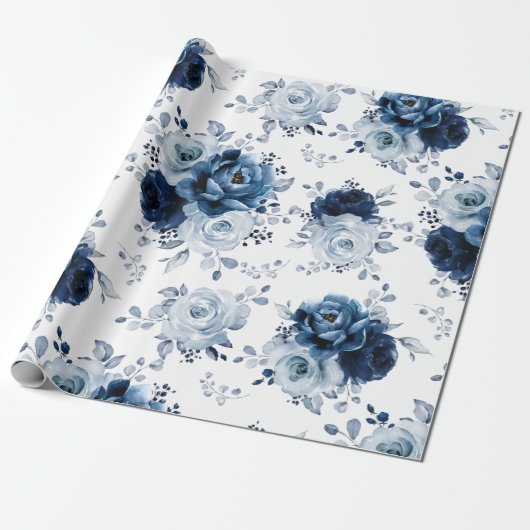 Papier Cadeau Guerre Mariage florale de la marine d'ardoise bleu (Déroulé)