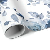 Papier Cadeau Guerre Mariage florale de la marine d'ardoise bleu (Coin rond)