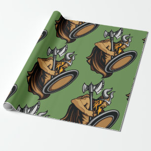 Papier Cadeau Guerrier Viking Barbare Nordique avec Hache et Bou