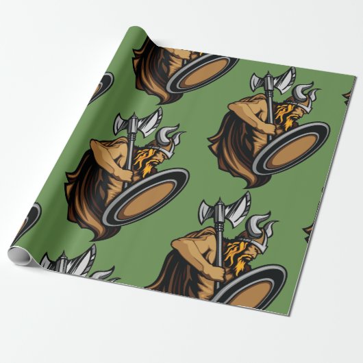 Papier Cadeau Guerrier Viking Barbare Nordique avec Hache et Bou (Déroulé)
