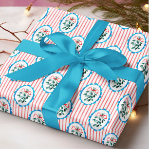 Papier Cadeau Gui Coquette Ruban Rouge Rayures de Noël