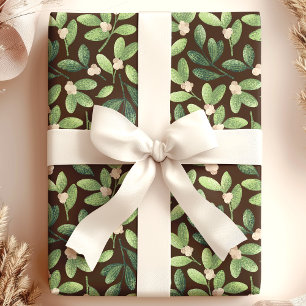 Papier Cadeau Gui de gui à l'aquarelle Élégant Fleurs Fêtes de f