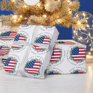 Papier Cadeau Guirlande de Noël patriotique du drapeau américain
