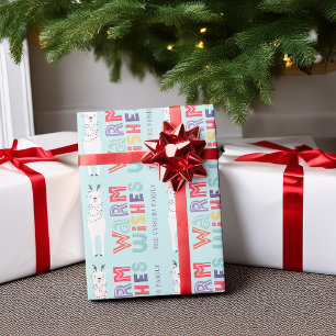 Papier Cadeau Guirlande lumineuse de lama de Noël moderne nom