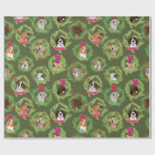 Papier Cadeau Guirlandes de chien de vacances en vert (Plat)