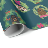 Papier Cadeau Guirlandes de Coonhound sur la marine (Coin rond)