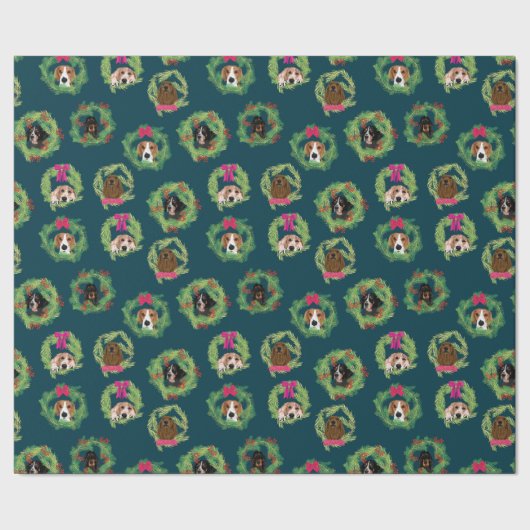 Papier Cadeau Guirlandes de Coonhound sur la marine (Couture)
