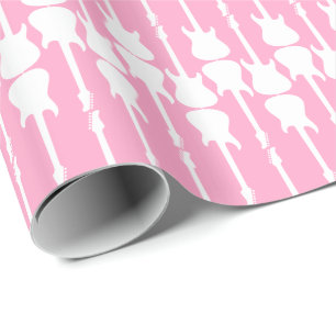 Papier Cadeau Guitare électrique blanche rayée Carnation rose