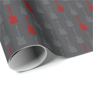 Papier Cadeau Guitare électrique classique grunge gris à pois ro