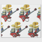 Papier Cadeau Guitare Électrique Et Fûts (Plat)