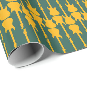 Papier Cadeau Guitare électrique jaune or rayures, vert