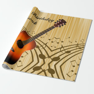 Papier Cadeau Guitare personnalisée et notes musicales Annivers