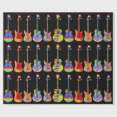 Papier Cadeau Guitares Acoustiques Électriques Noël Coloré (Plat)