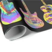 Papier Cadeau Guitares Acoustiques Électriques Noël Coloré (Coin rond)