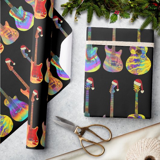 Papier Cadeau Guitares Acoustiques Électriques Noël Coloré