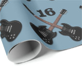 Papier Cadeau Guitares noires Jeune garçon Anniversaire (Coin rond)