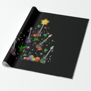 Papier Cadeau Guitariste Noël Arbre Guitare Anniversaire