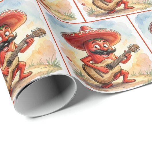 Papier Cadeau Guitariste Piment Rouge (Coin rond)